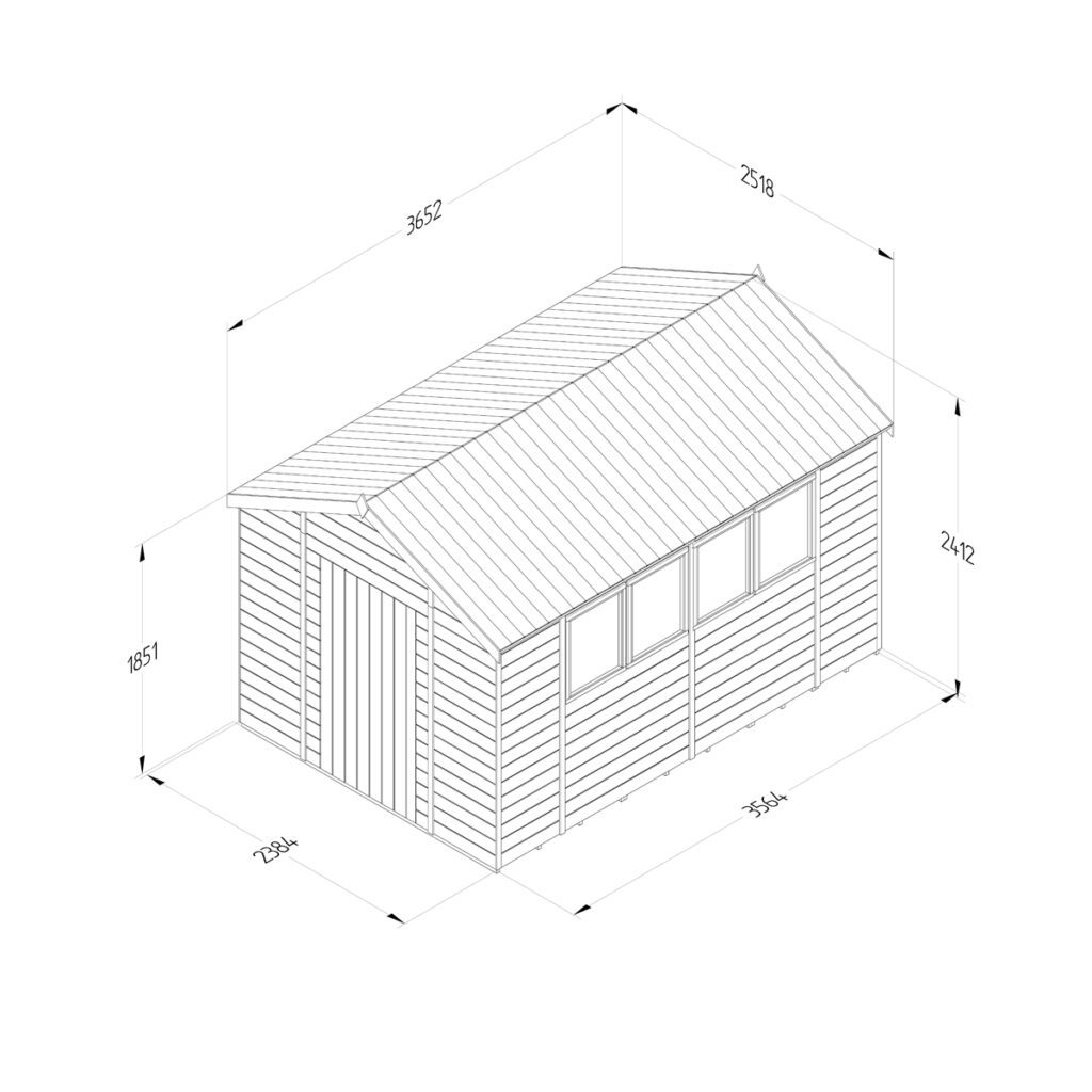 Timberdale 12×8  Apex Shed – Four Windows 5013053194911 2
